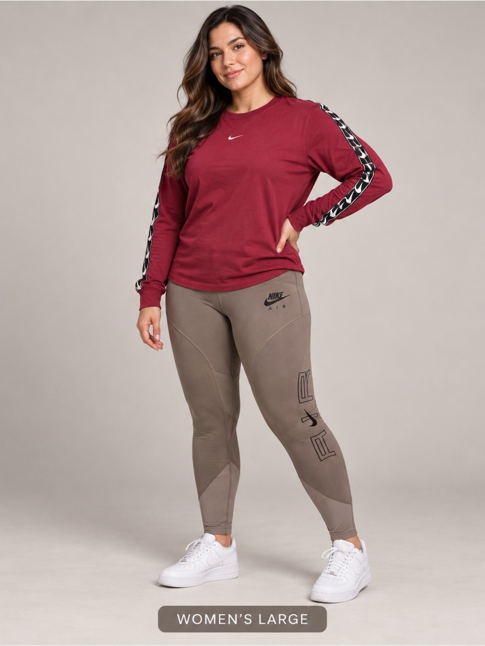 Nike Air women’s large leggings with burgundy crewneck outfit